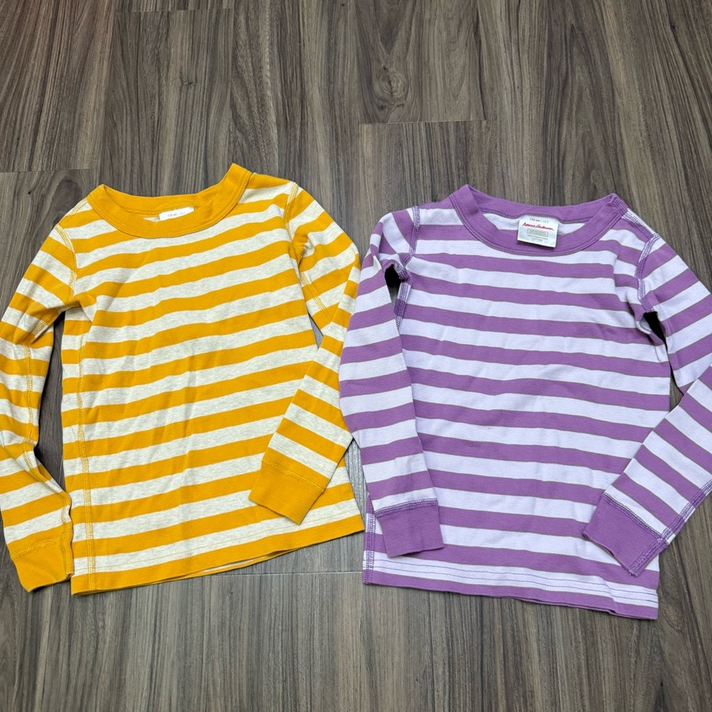 Hanna Andersson Yellow & Purple Striped Kids Pajama Tops - Set of 2